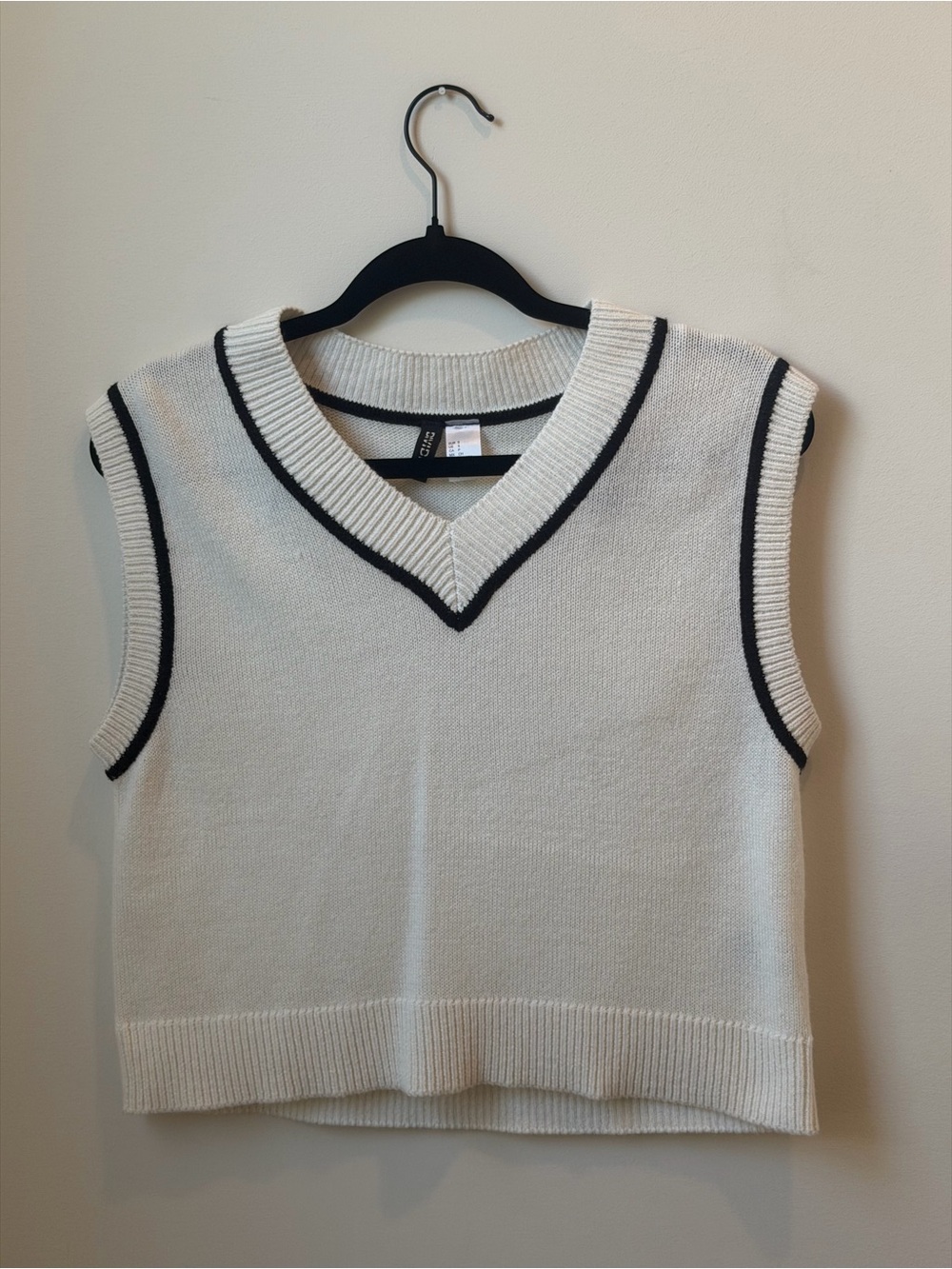 H&M Cream V-Neck Sweater Vest with Black Trim